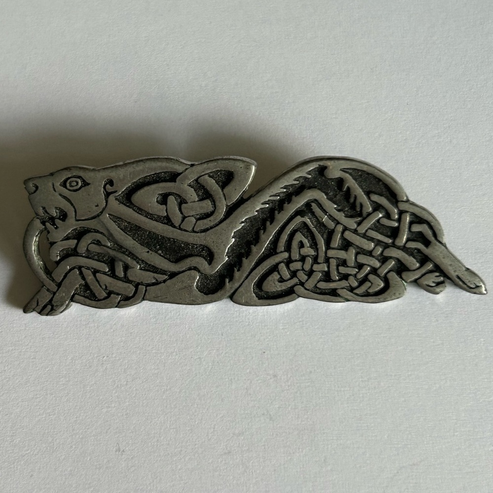 Vintage Celtic Dog Pewter Brooch Pin by Courtney Davis